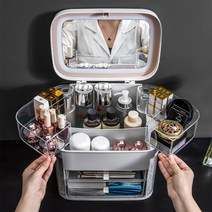 달빛마켓 아크릴 뚜껑있는 거울 악세서리 화장품정리함 화이트, 1개