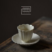 국화 다배 50ml 찻잔 받침 2인 세트 도자기 다완 다기