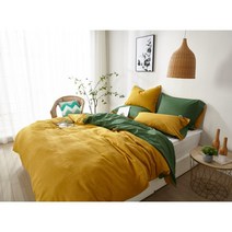 우노홈케어 호텔식 린넨 침구커버 단품 이불커버 베개커버 여름이불 LINEN DUVET COVER PILLOW CASE OEKO-TEX, Q 이불커버 (210x238cm), 옐로우/그린