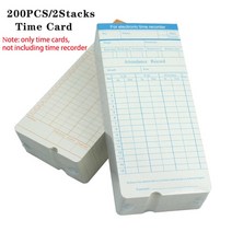 출퇴근기록기 근태관리기 전자 시간 기록계 직원 출석 기계, 200pcs Time Card