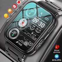 남성용 ECG + PPG 혈당 스마트워치 혈압 온도계 IP68 방수 1.91 인치, 3.Blue