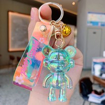 iSeriseKeyring 레인보우 크리스탈 베어 키링 커플용 선물용 자동차 가방 키홀더 키링, 5#블루