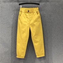 새로운 도착 여름 여성 하렘 바지 모든 일치 캐주얼 코튼 데님 바지 탄성 허리 플러스 사이즈 노란색 흰색 청바지 D321