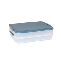 거꾸로소스통 3줄소스통 2 층 상자 만두 상자 주최자 냉장고 밀폐 고기 및 야채 보관 가정용, 푸른