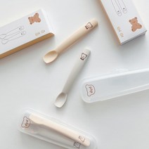 아가드 돗투돗 실리콘 초기 이유식 스푼 세트 아기 숟가락 자기주도 유아 식판 수저, 돗꼼/라이트그레이버터