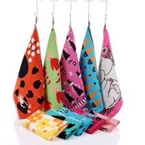 북유럽풍 순면거즈 주방타올 핸드 타월 면행주 어린이집 손수건 일러스트행주 답례품 77종, 원피스 토끼 (블루 )