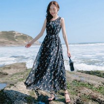바다 원피스 반팔 랩 시원한 롱 면 스판 연예인 바캉스 룩 하와이안 끈나시 미니 동남아