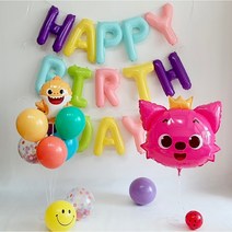 (씽씽파티팩) 핑크퐁 풍선세트 아기상어 캐릭터풍선 (두돌 4살 5살 생일상 천일파티), 핑크퐁풍선