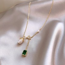 진주 에메랄드 목걸이 골드 그린 패션 비즈