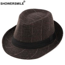SHOWERSMILE- 격자 무늬 페도라 모자 모직 헤링본 트위드 117eEA2c5