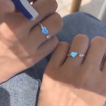 반지 순금 쥬얼 패션 블루 러브 하트 빛나는 여성 남성 레트로 글로우 다크 실버 색상 조정 가능한 커플 손가락 쥬얼리 선물
