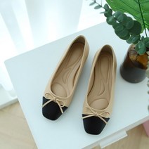 (수제) 라텍스 패드 리본 투톤 스퀘어 단화 플랫 슈즈