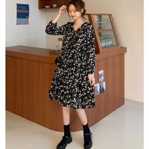 러블리 봄 플라워 브이넥 셔링 원피스 URD-116 ST