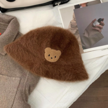 곰돌 앙고라 버킷햇 앙고라 벙거지 귀도리모자 겨울털모자 겨울모자 버킷햇 여성털모자