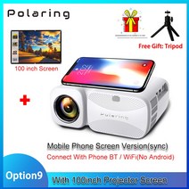빔프로젝터 가성비 초단초점 미니 무선 프로젝트 프로젝트 스크린 Polaring A1 Native Real 1080P 4K 비디오 2.4 & 5G HD 4000루멘 홈 시어터 캠핑, 화면 포함 미국 플러그