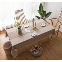 [제이지하우스] 린넨 방수 식탁보, 월넛 스트라이프, 6인 (140cm x 220cm)