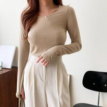 셀러허브(잡화) 여자 핸드워머 라운드넥 쫄티 가을 스판 티셔츠