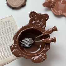 빈티지베어볼 곰돌이 그릇 접시 플레이트, 스푼&포크세트, 블루베리블루