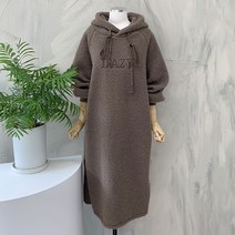 귀여운 자수 레터링 루즈핏 후드 뽀글이 롱 원피스