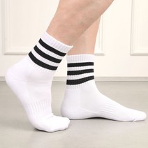 메가양말 삼선 스포츠 중목양말 5켤레 이중바닥.쿠션 레깅스양말 국산고품질, 남성, 화이트 5켤레