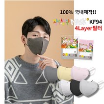가벼고 숨편하고 귀 편한 4겹이라 더 안전한 프리미엄 KF94 2D 컬러 마스크 광수생각(5매입)100매, 흰색, 대형 100매