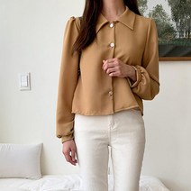 코지23 / 여자 비비 보석 뾰족카라넥 어깨퍼프 블라우스