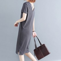 베리위시 브이넥 뒷트임 롱티원피스 반팔원피스 빅사이즈 여성 브이넥원피스
