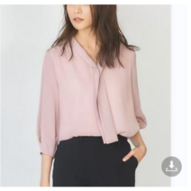 춘게엘 브이넥 쉬폰 칠부 소매 리본탑 블라우스 r014