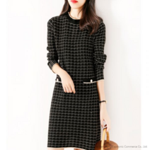 격자 무늬 여성 가을 겨울 롱 니트 정장 원피스 하객룩 수입 슬림핏 고급 단색 우아한 20대 30대 40대