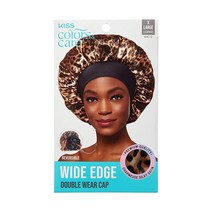 KISS Colors & Care 실키 새틴 와이드 엣지 더블 웨어 캡 XL 레오파드 양면 디자인 프리미엄 샤르무즈 원단 스타일 보호 및 수분 유지 미끄럼 방지 편안하고