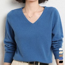 토이앤스티치 심플 데일리 비스코스 원단 여성 V넥 라운드 니트 스웨터