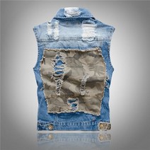 흑청 트러커 데님 조끼 남자 캐주얼 펑크 록 구멍 카우보이 청바지 양복 패션 오토바이 스타일 민소매