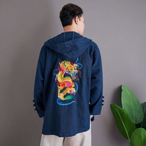 드래곤 자수 모시 적삼 남자 후드 법복 자켓 저고리 린넨 퓨전 생활 한복 모시옷