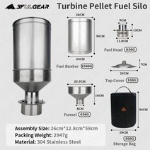 펠렛연소기 티타늄 화목 난로 펠릿 거꾸로타는 리버스 백패킹 주물 캠핑용 3f ul 기어 장작 액세서리 입상 연료 벙커 연소 시간 증가 휴대용 전체 부하 10kg 터빈 창고, 은의, 1개