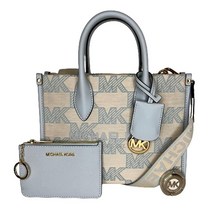 Michael Kors Mirella 스몰 쇼퍼 탑 지퍼 백 번들 SM TZ 코인파우치 지갑 후크 LT 크림 멀티/바닐라 PVC 124342