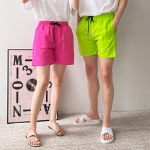 아이에스이랩 허리밴딩 비비드 무지 형광 반바지 숏 팬츠 I5PT002