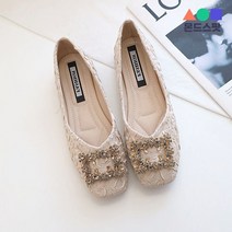 몬드스팟 1.5cm 여성 말랑 사각 큐빅 보석 플랫 단화 베이지핑크 (DM520)