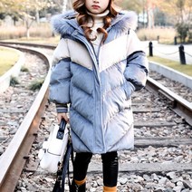 무드때때 여아 키즈 골드 벨벳 배색 롱패딩