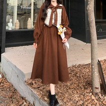 가을 브이넥 원피스 여성위한 운 조끼 빨간 드레스 2 피스 세트 가 겨울 플러스 사이