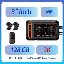 3 인치 오토바이 GPS 4K 대시캠 와이파이 IP67 방수 듀얼 렌즈 블랙 박스 나이트 비전 비디오 레코더 대시캠 블랙박스, 11 128GB-3K