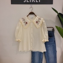 제이케이 카라플라워자수블라우스(JM5BL1005B)