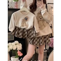 가을 모녀 곰 맨투맨 티셔츠 스커트 투피스 엄마랑 딸 커플룩