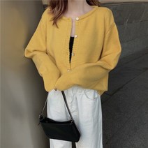 데이홀릭 여성 봄 가을 겨울 캐주얼 베이직 자개단추 비비드 단추 니트 기본 가디건