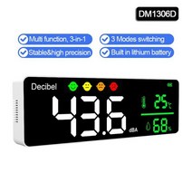 소음 측정기 벽걸이 형 감지기 디지털 사운드 레벨 미터 LED 온도 습도 디스플레이 30 130dB 데시벨 테스터 대형 스크린, 01 DM1306D, 01 DM1306D