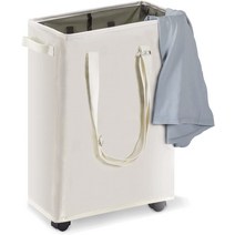 TECHMILLY 세탁 바구니 슬림 캐스터 부착 세탁 바구니 접이식 세탁 상자 자립식 세탁물 넣어 방수 코팅 옥스포드 의류 수납 메쉬 커버