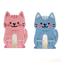 [파코] 고양이 휴대폰 거치대 캐릭터 어린이 초보용 DIY 보석십자수 집콕놀이 챌린지 비즈 초등 취미 키트 핸드폰거치대 만들기, 블루