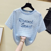 블라우스여성의류 이니셜 자수레이스 수놓다 꽃블라우스 여름옷 라운드넥 블러킹 가선 반팔셔츠 2459073360