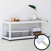 슈랙엣홈 무볼트 조립식앵글선반 2단 블랙 화이트 스탠드선반 [ 조립용 고무망치 증정 ], 선반 2단600 화이트/800x600 (WxD)