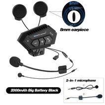 블루투스 5.0 오토바이 헬멧 헤드셋 bt-12 오토바이 무선 이어폰 마이크 포함 iphone ipad androidmotorcycle, 2000mah 블랙