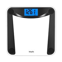 Vitafit 체중을 위한 디지털 욕실 저울 2001년부터 전문가용 엑스트라 라지 블루 백라이트 LCD 및 스텝온 배터리 포함 180kg 400파운드 투명 유리 실버 미국직송, 디지털 블랙